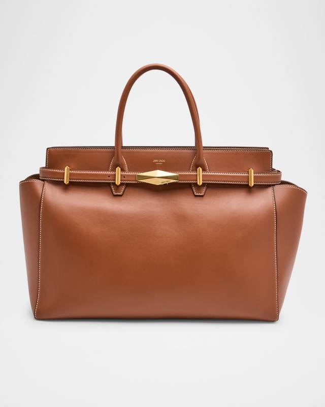 Diamond Belted Leather Top-Handle Bag